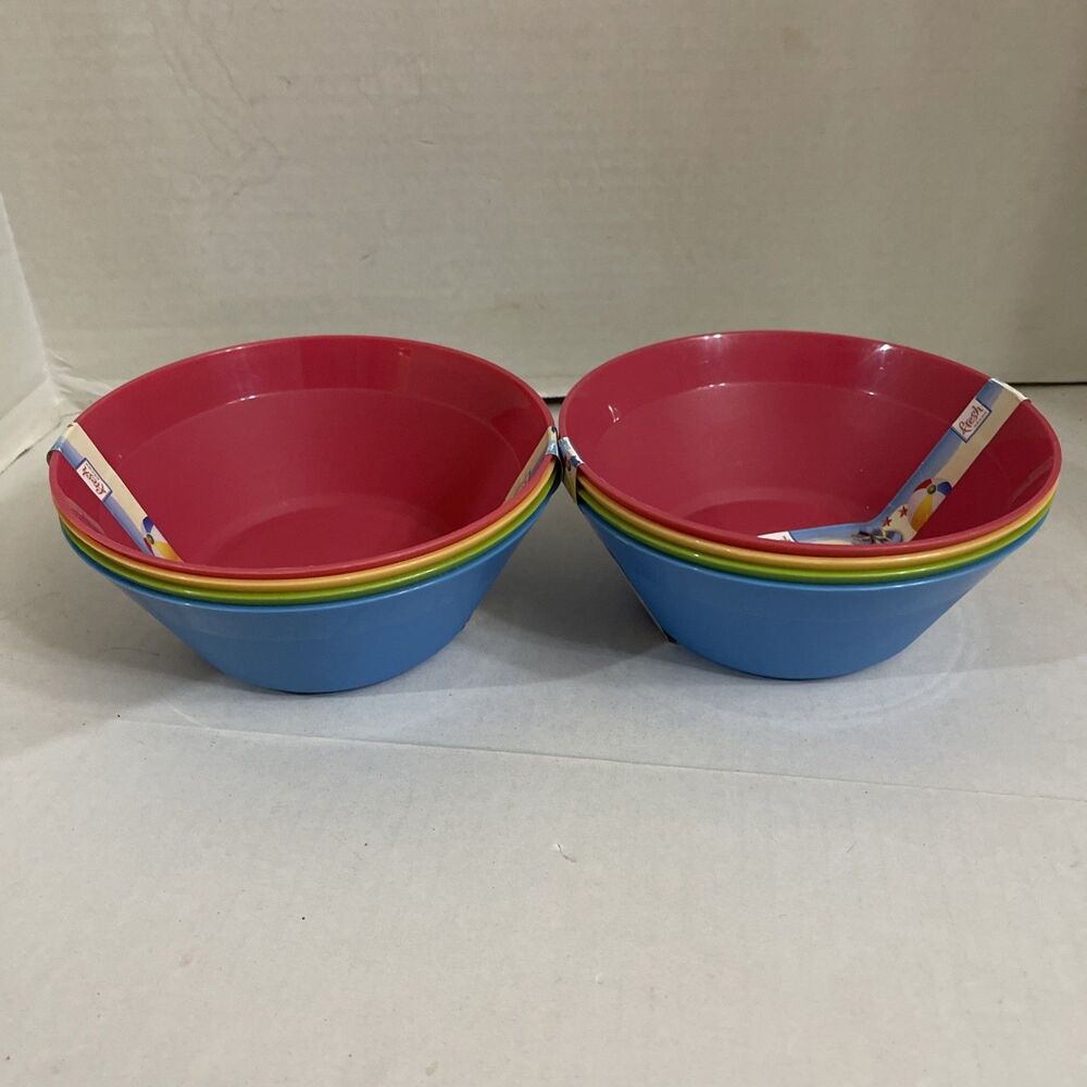 Newport Salad Snack Bowls Rainbow Stacking 6.5” 8 Bowls Total 2 Sets Made In USA
